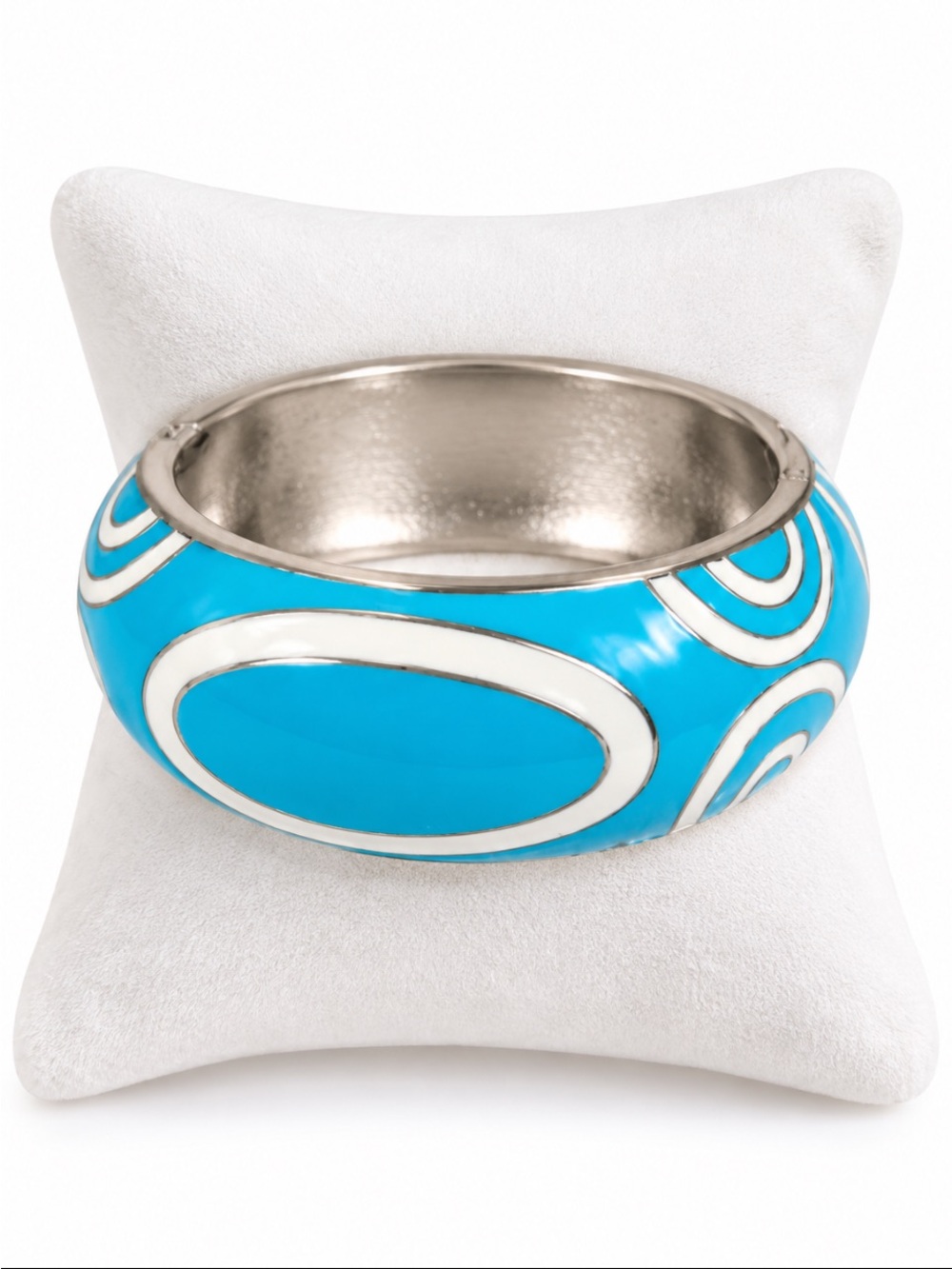 DRESSBARN NWT Turquoise Blue & White Enamel Swirl Hinged Bangle Bracelet